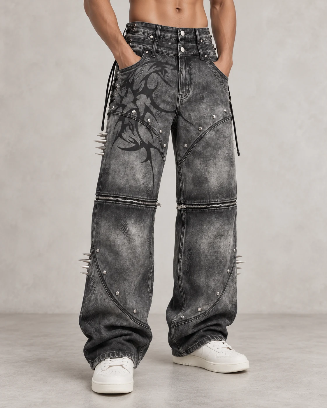 Charcoal Double-Waist Zip-Off Jeans — AI design reference 3