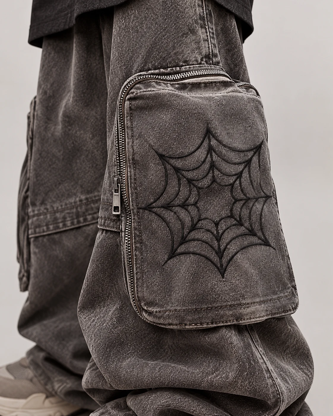 Grey Spiderweb-Pocket Utility Jeans — AI design reference 4