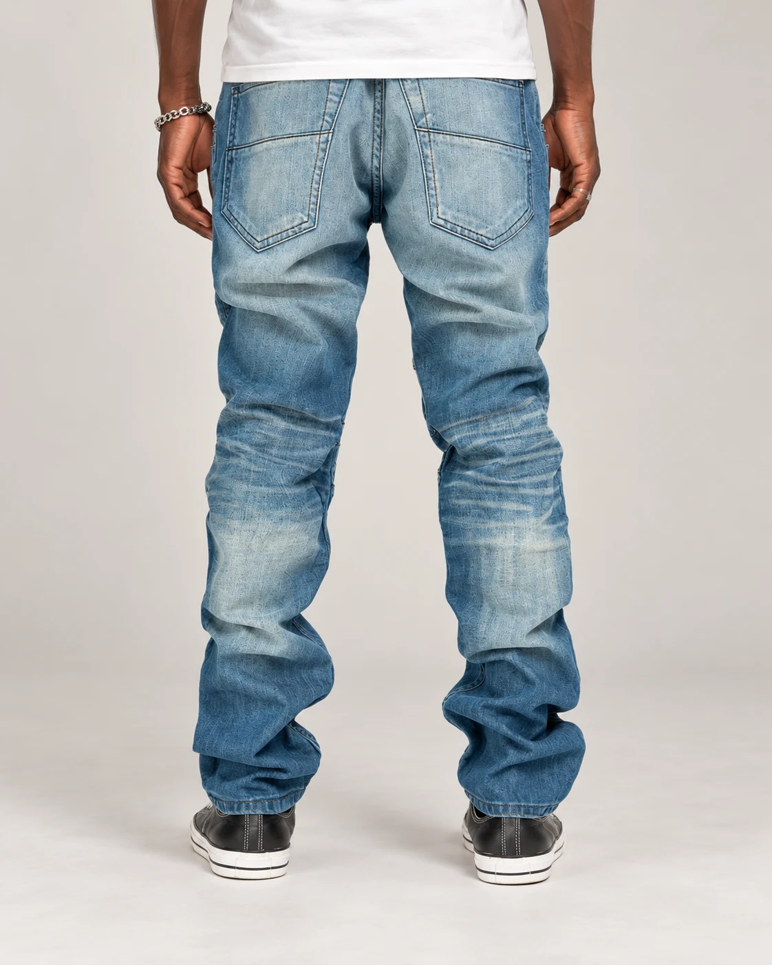 Blue Articulated-Panel Biker Jeans — AI design reference 2