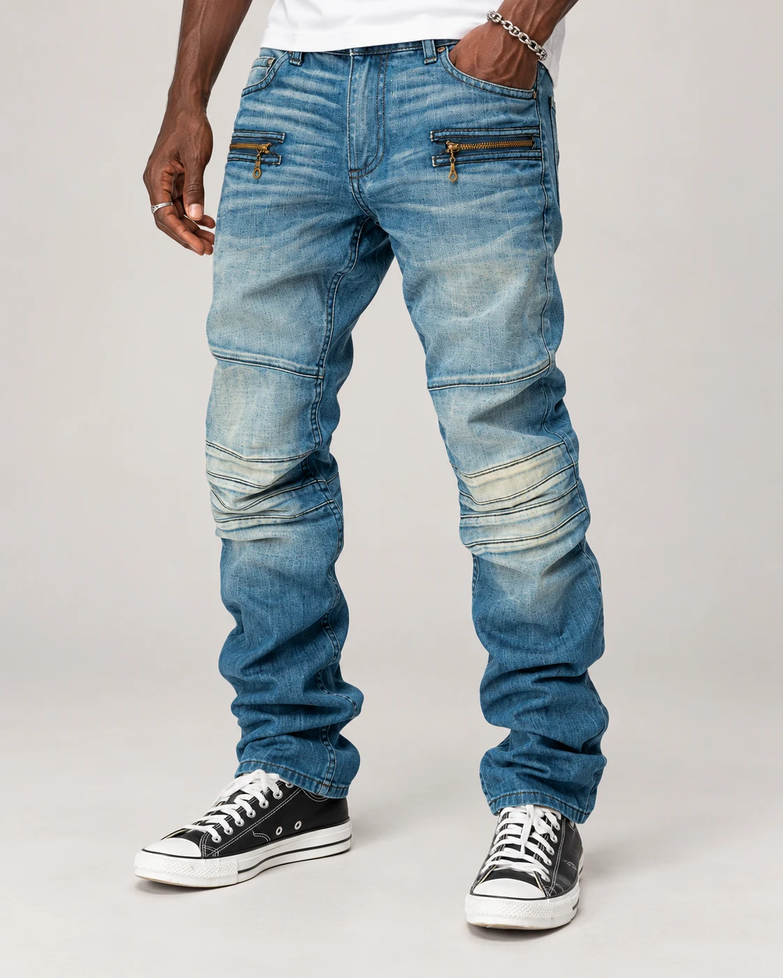 Blue Articulated-Panel Biker Jeans — AI design reference 3