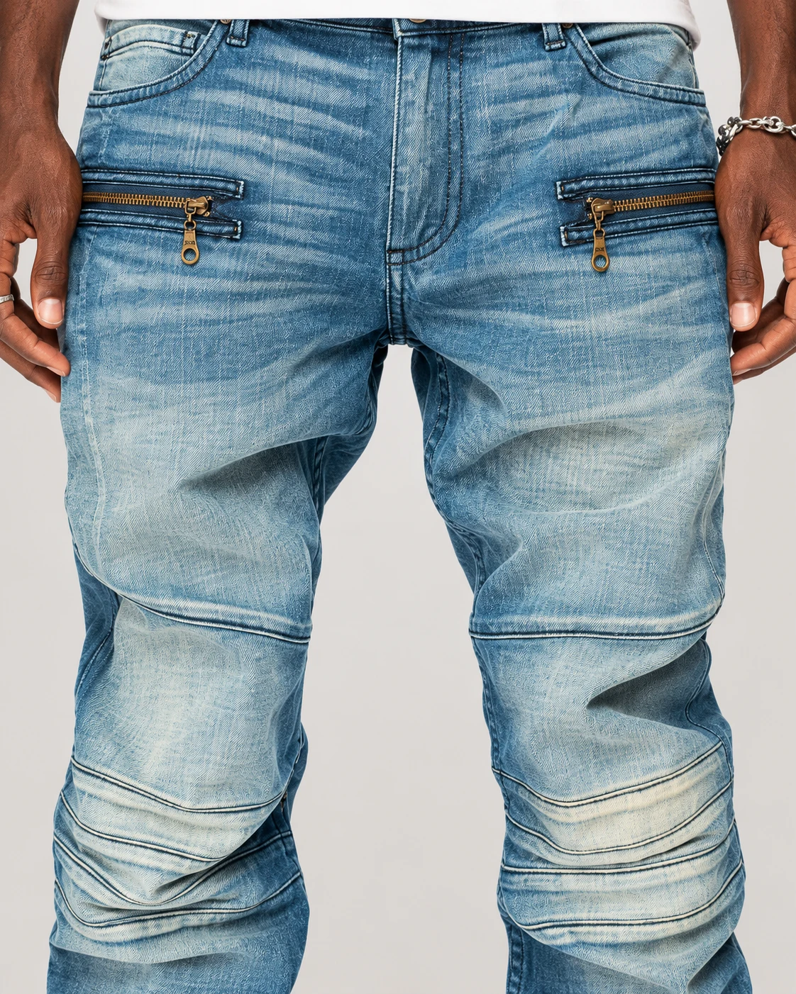 Blue Articulated-Panel Biker Jeans — AI design reference 4