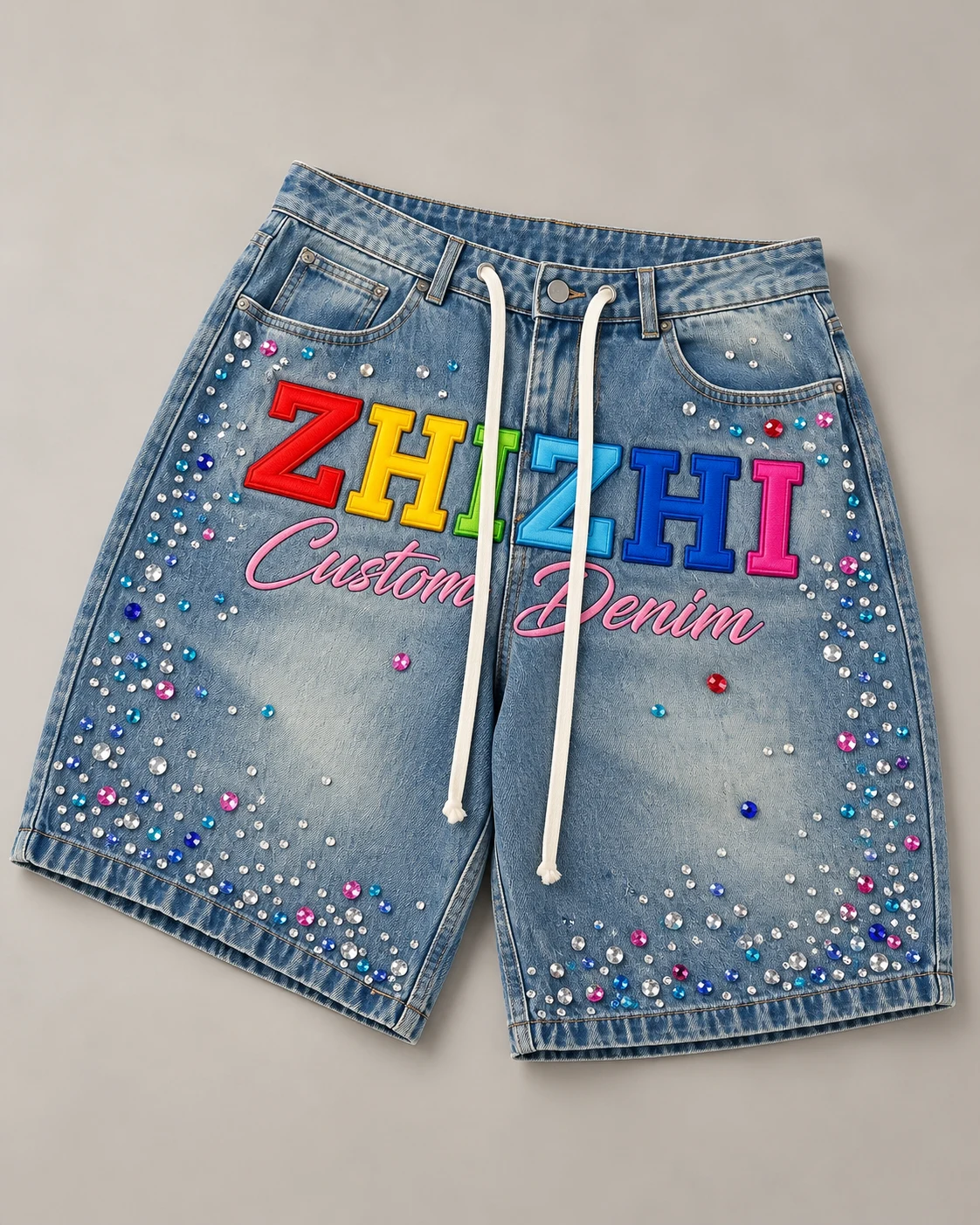 Colour Applique Rhinestone Denim Shorts — AI design reference 2