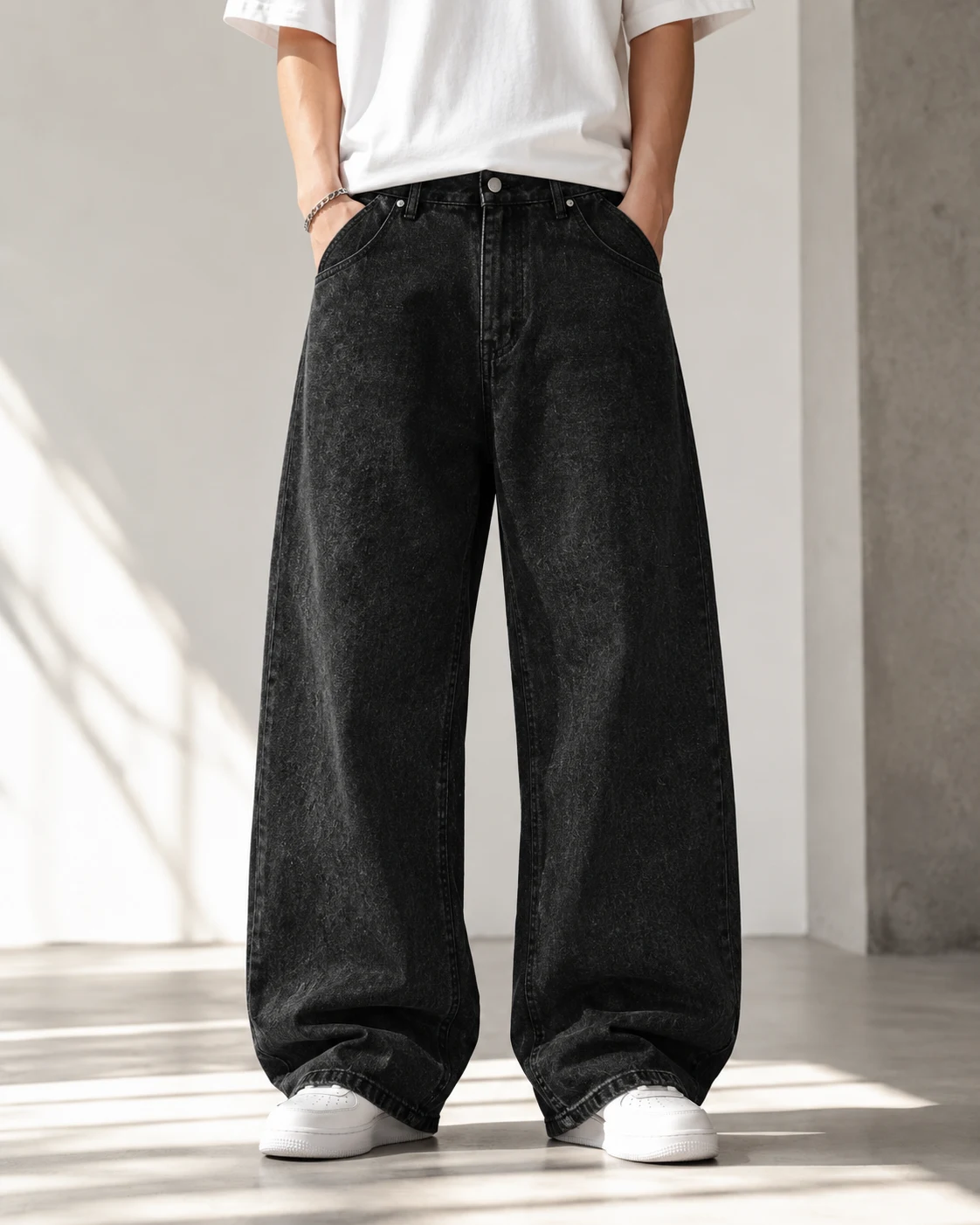 Black Landscape-Embroidered Baggy Jeans — AI design reference 2