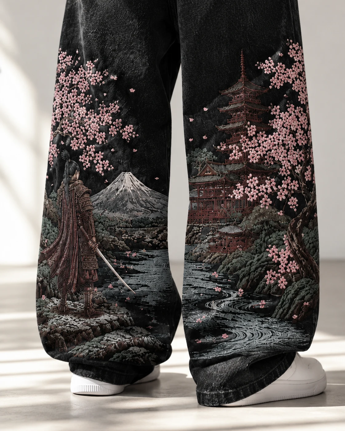Black Landscape-Embroidered Baggy Jeans — AI design reference 4