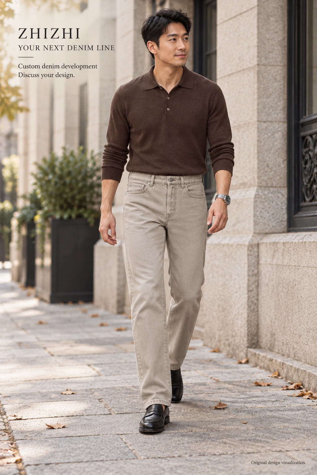 Custom Men's Taupe Straight-Leg Five-Pocket Jeans