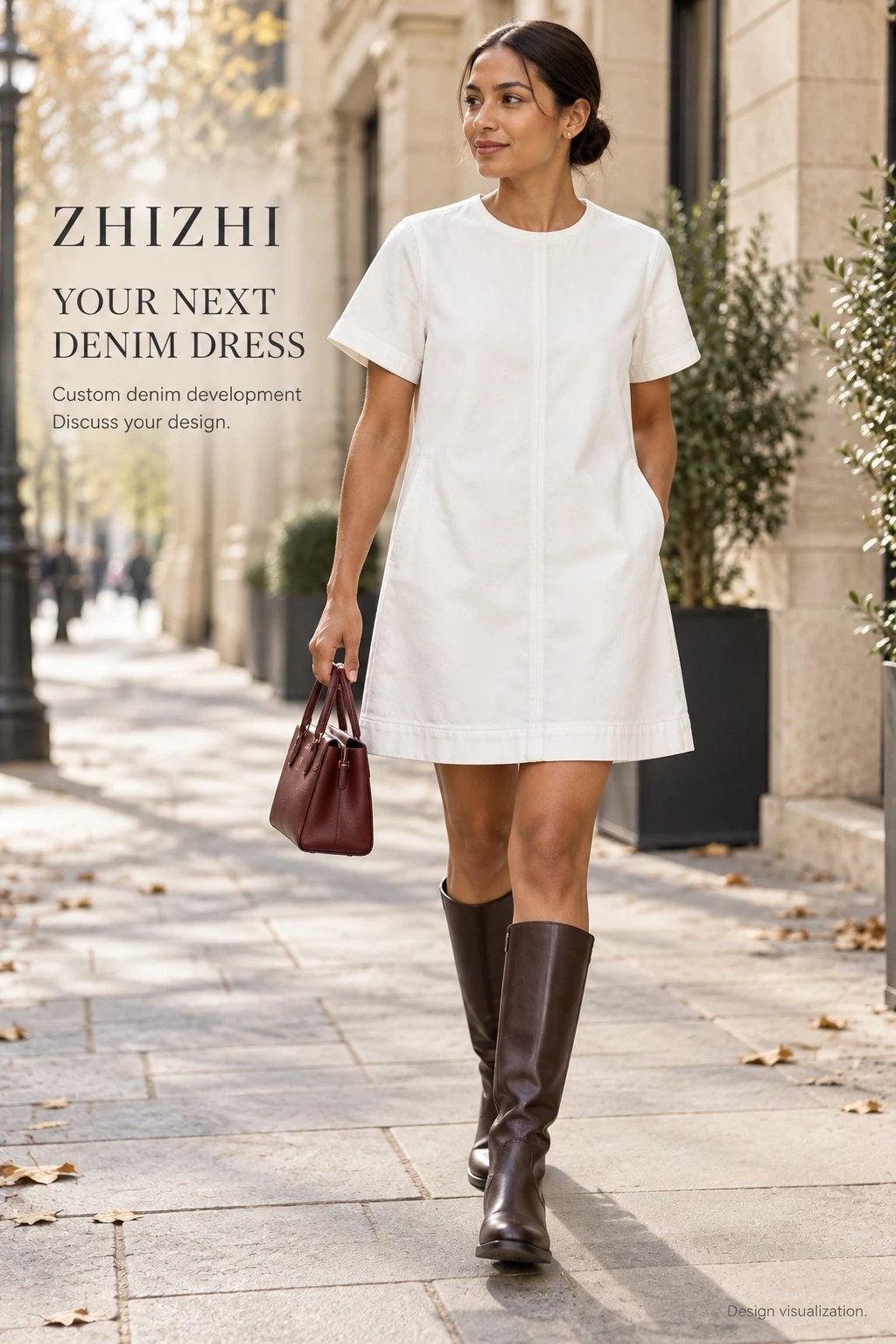 Custom Women's White Crewneck Short-Sleeve Denim Dress